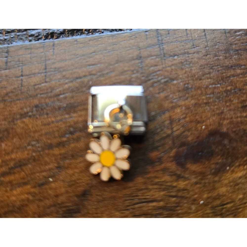 Daisy‎ Flower Dangle Italian Charm Stainless Steel 9mm Modular Link White Yellow